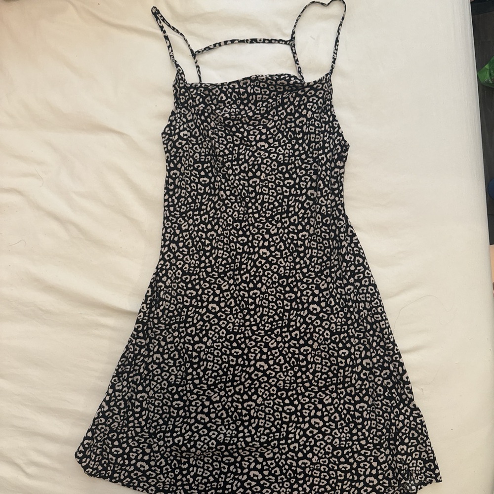 Mahina Black and White Spaghetti Strap Mini Sundress